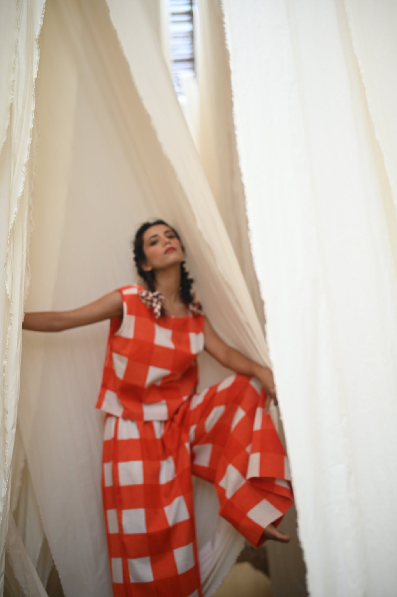 Lara Top | Tomato Check Indian Flax Linen