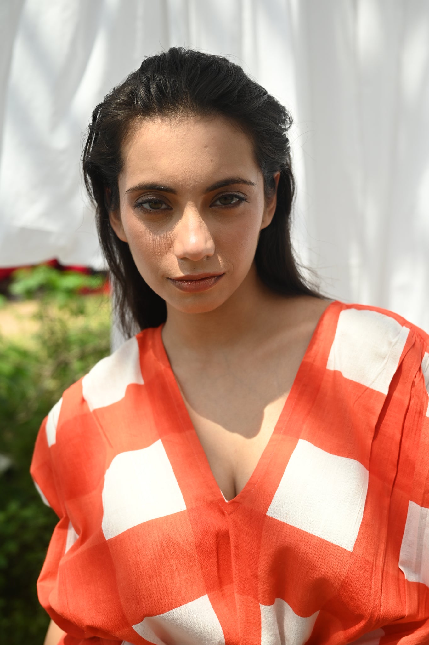 Aurore Dress | Tomato Check Indian Flax Linen