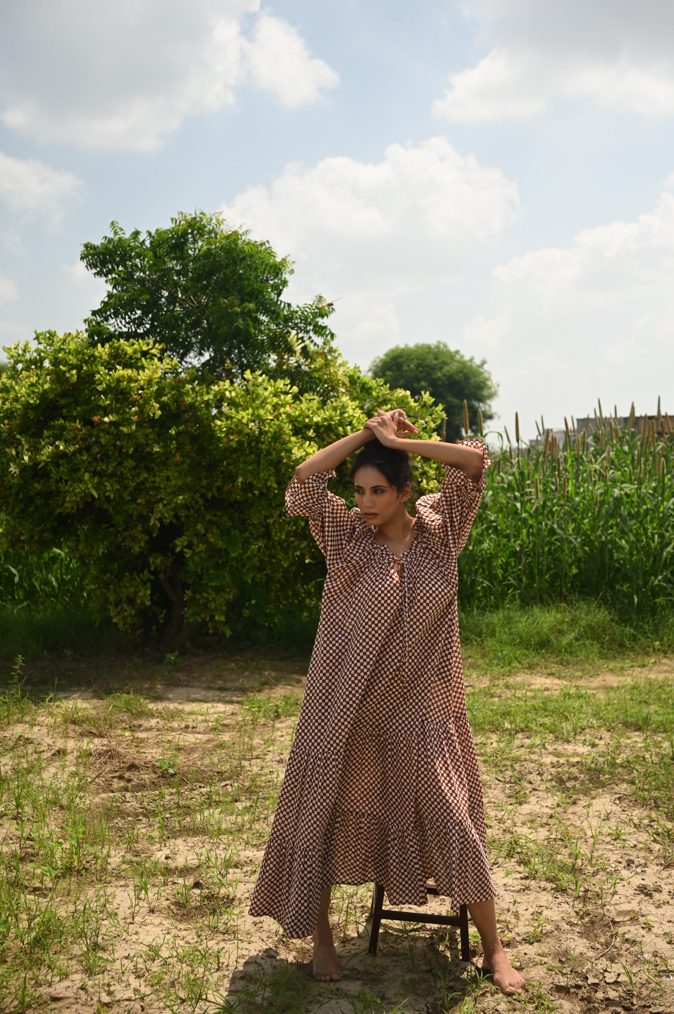 Britta Maxi Dress | Cocoa Check Organic Cotton