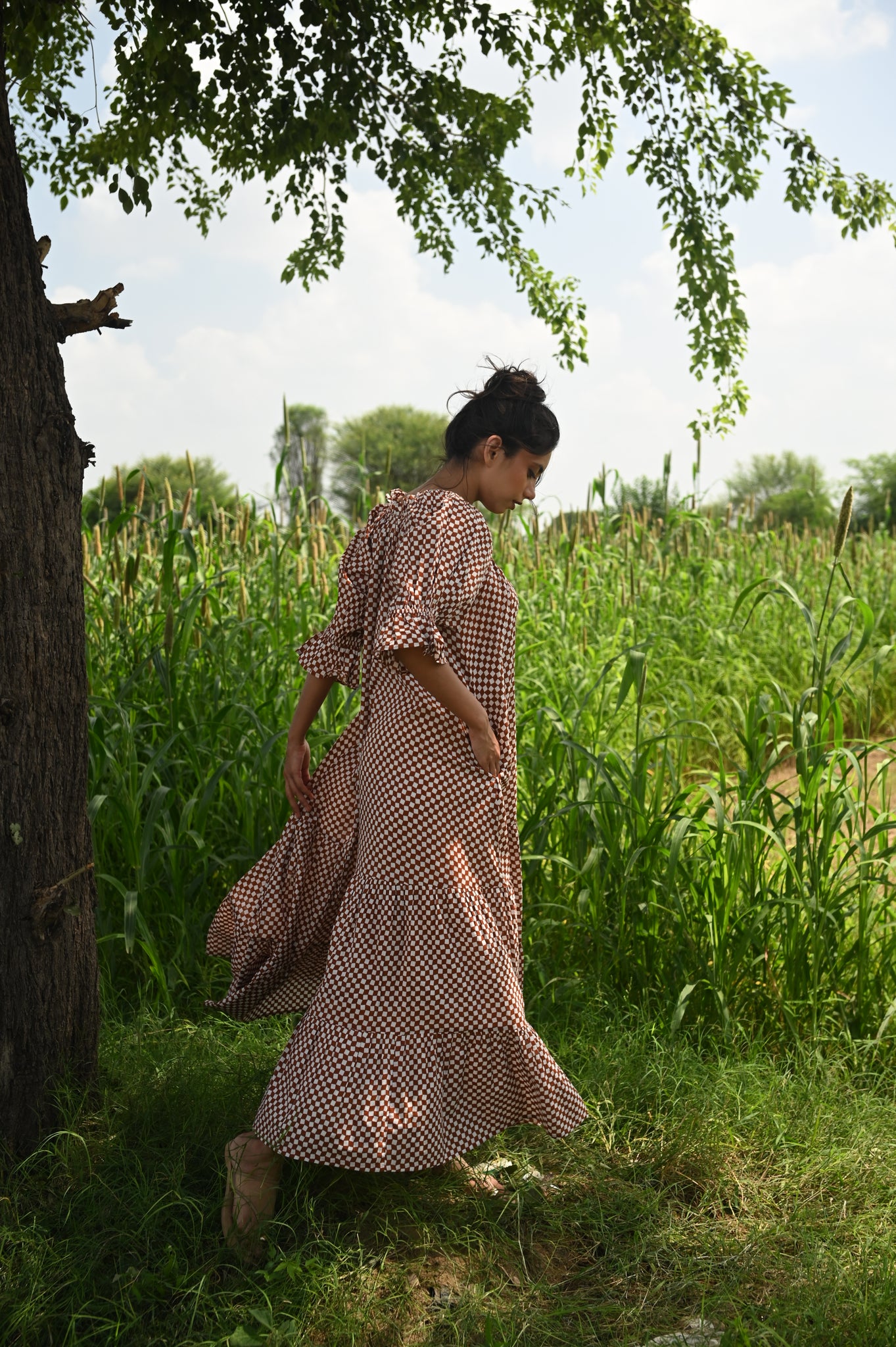 Britta Maxi Dress | Cocoa Check Organic Cotton