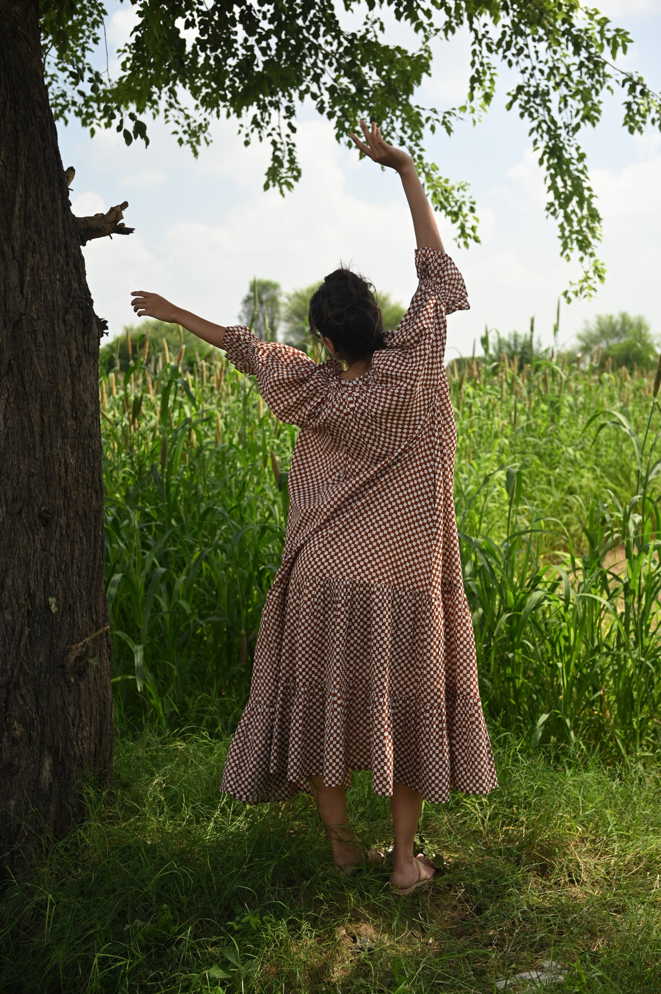Britta Maxi Dress | Cocoa Check Organic Cotton