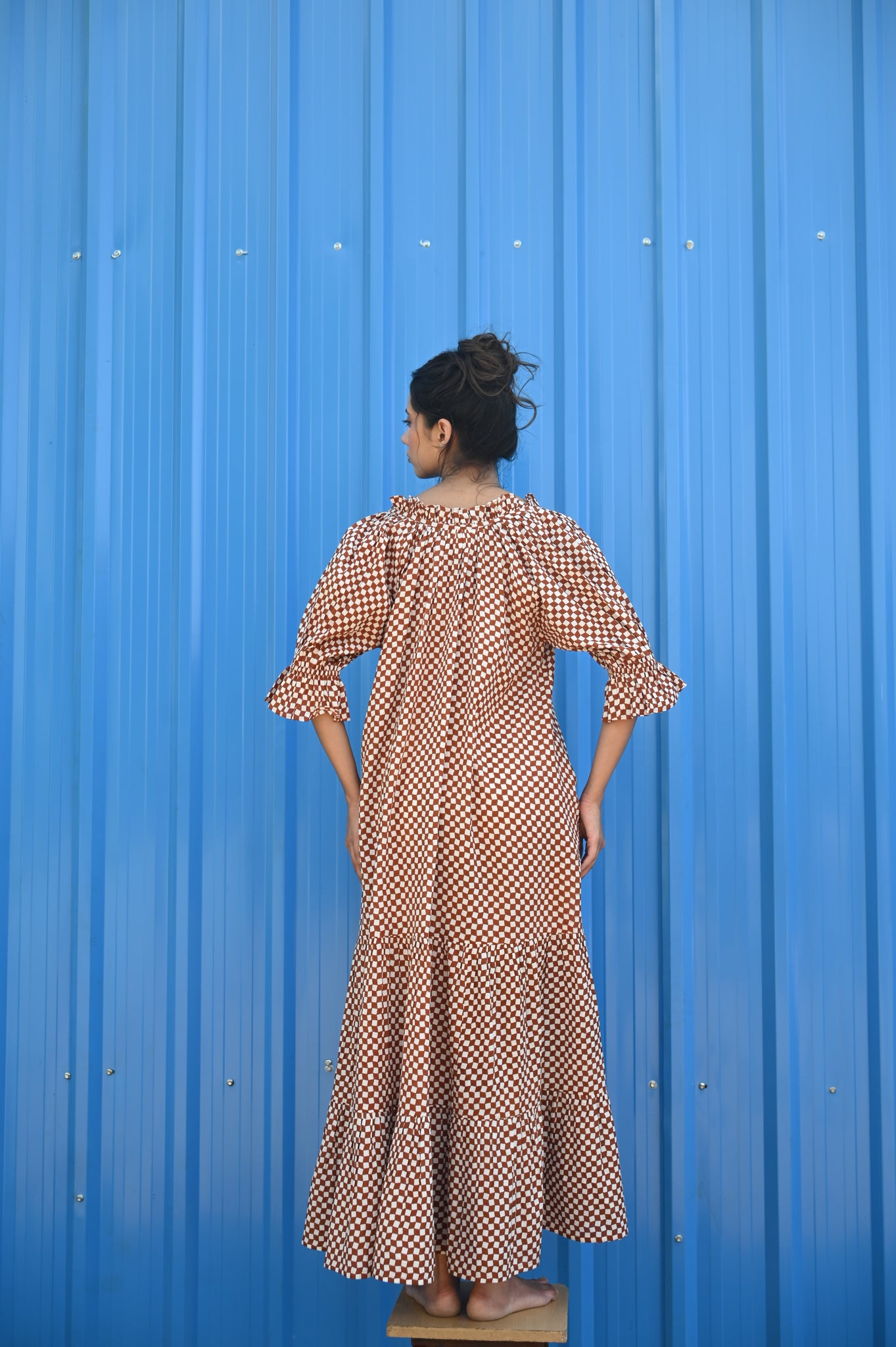 Britta Maxi Dress | Cocoa Check Organic Cotton