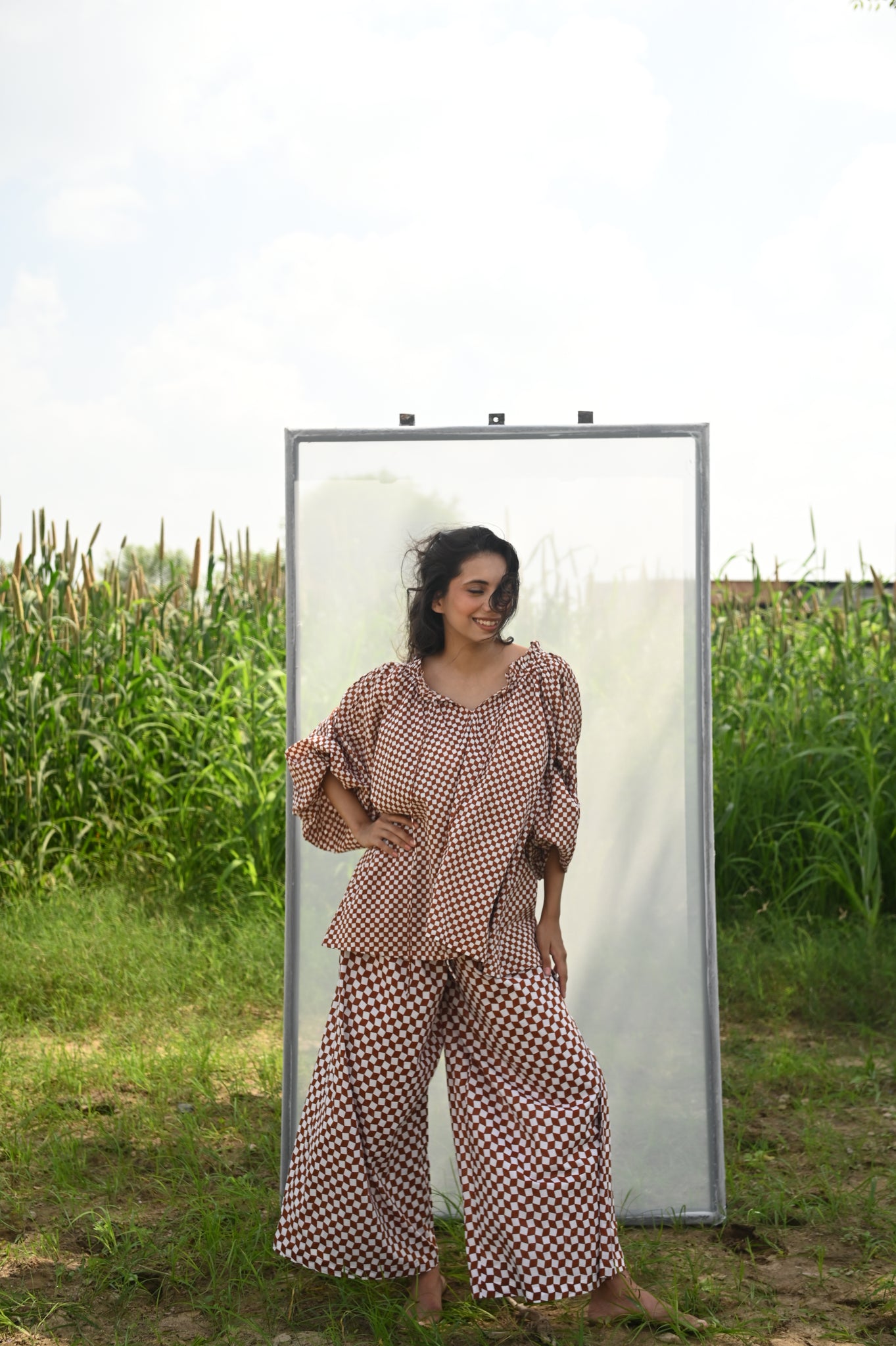 Elvira Pant | Cocoa Check Organic Cotton
