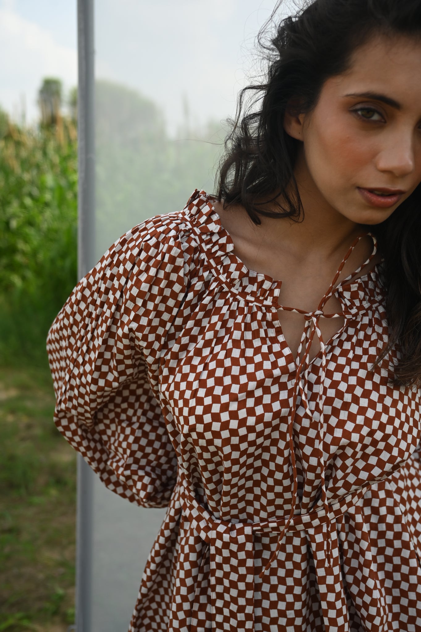Byron Blouse | Cocoa Check Organic Cotton