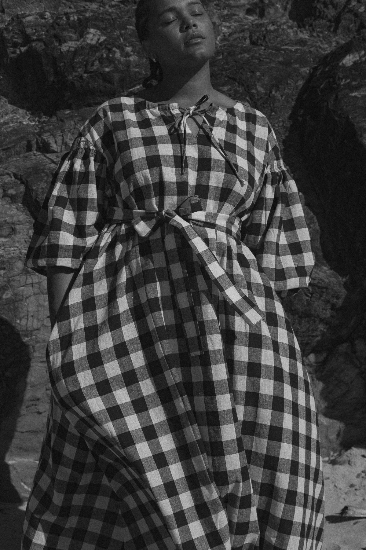 Martha Dress | Black and White Gingham Linen