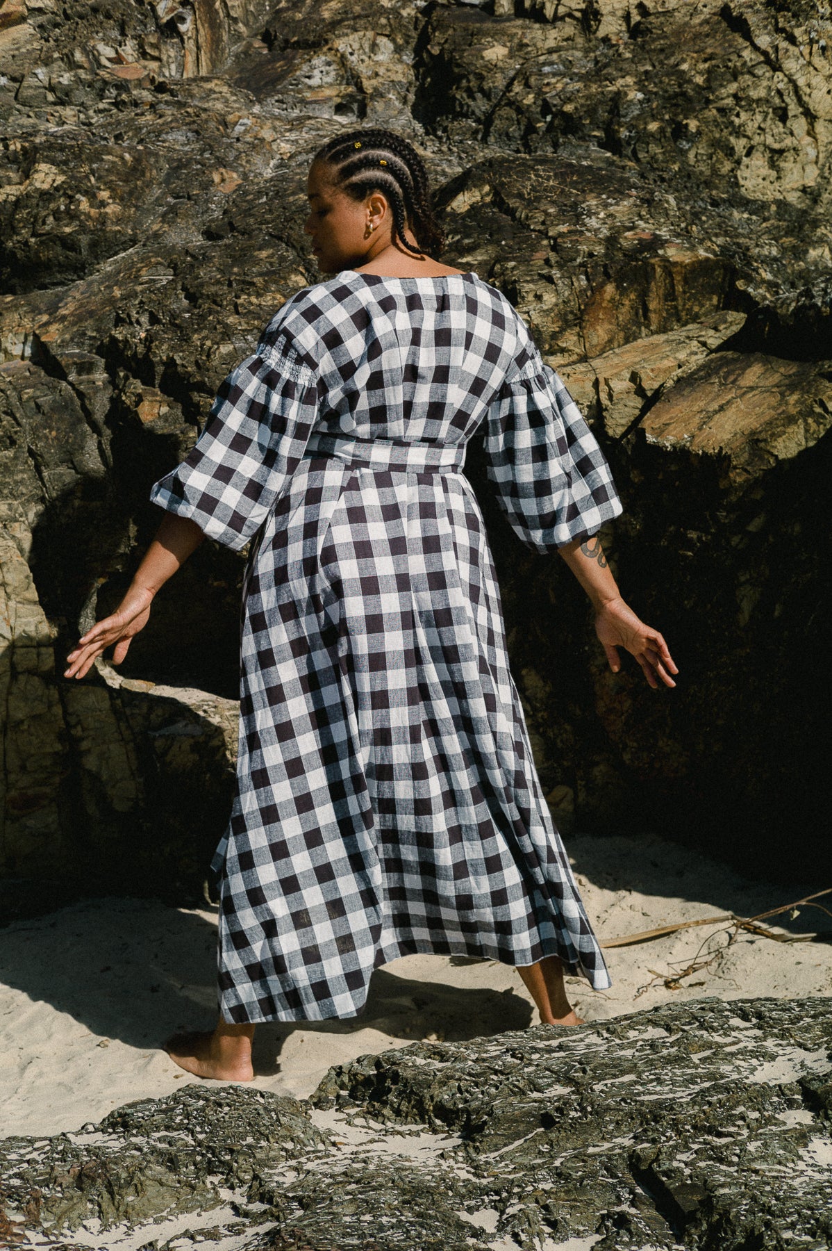 Martha Dress | Black and White Gingham Linen