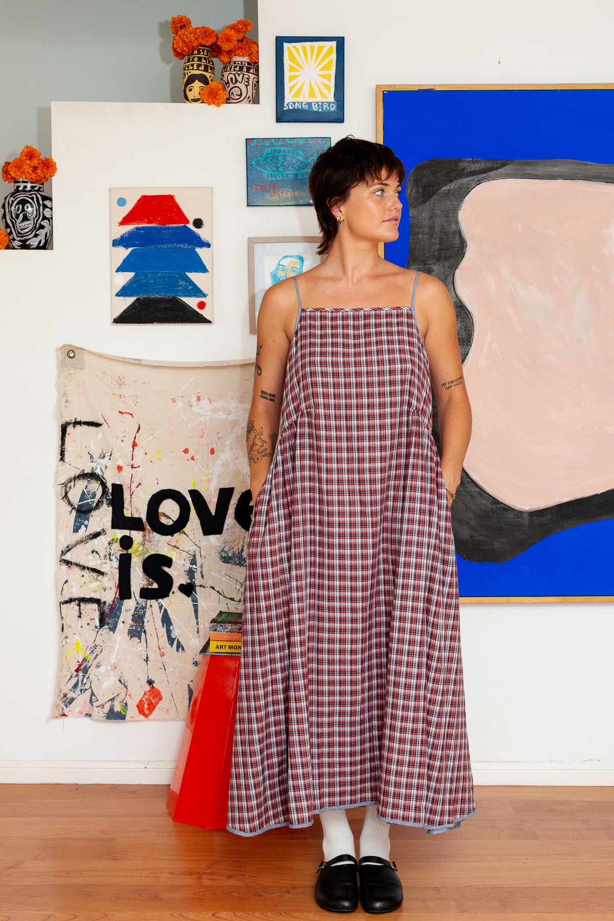 Mika Maxi Dress | Red, Black and Blue Plaid Cotton