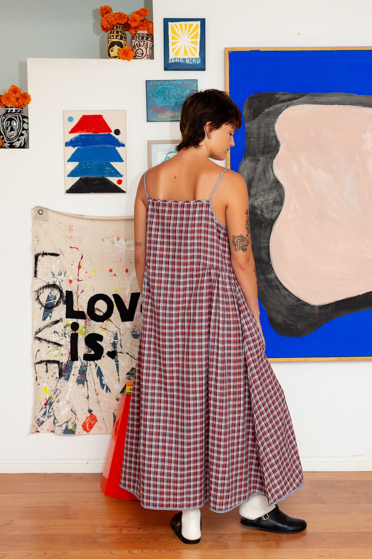 Mika Maxi Dress | Red, Black and Blue Plaid Cotton